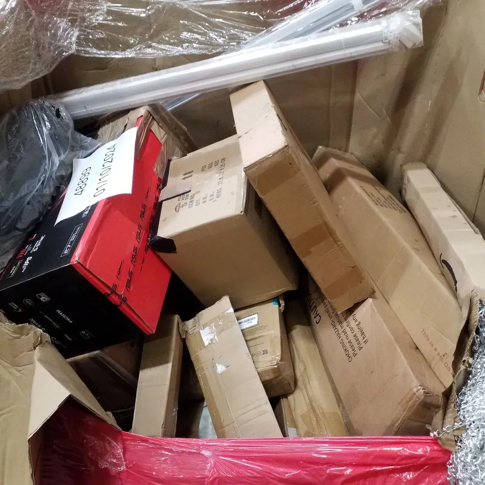 PALLET OF ASSORTED PRODUCTS INCLUDING BALANCE BIKE, BEDSIDE TABLE, FOLD SOCCER GOAL, TOWEL DRYING RACK