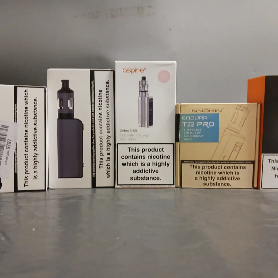 BOX OF APPROXIMATELY 22 ASSORTED E-CIGARETTES TO INCLUDE - GEEK VAPE, ASPIRE , INNOKIN