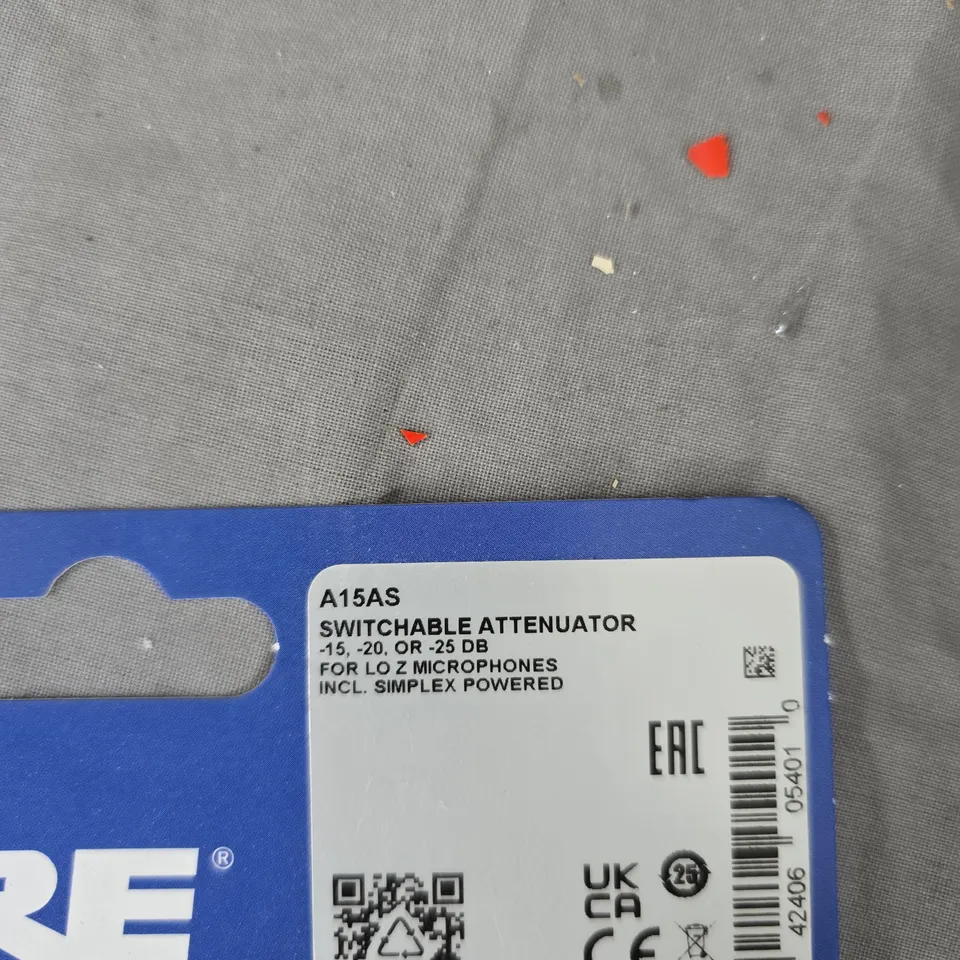 SHURE A15AS SWITCHABLE ATTENUATOR FOR LO-Z MICROPHONES (-15/-20/-25 DB)