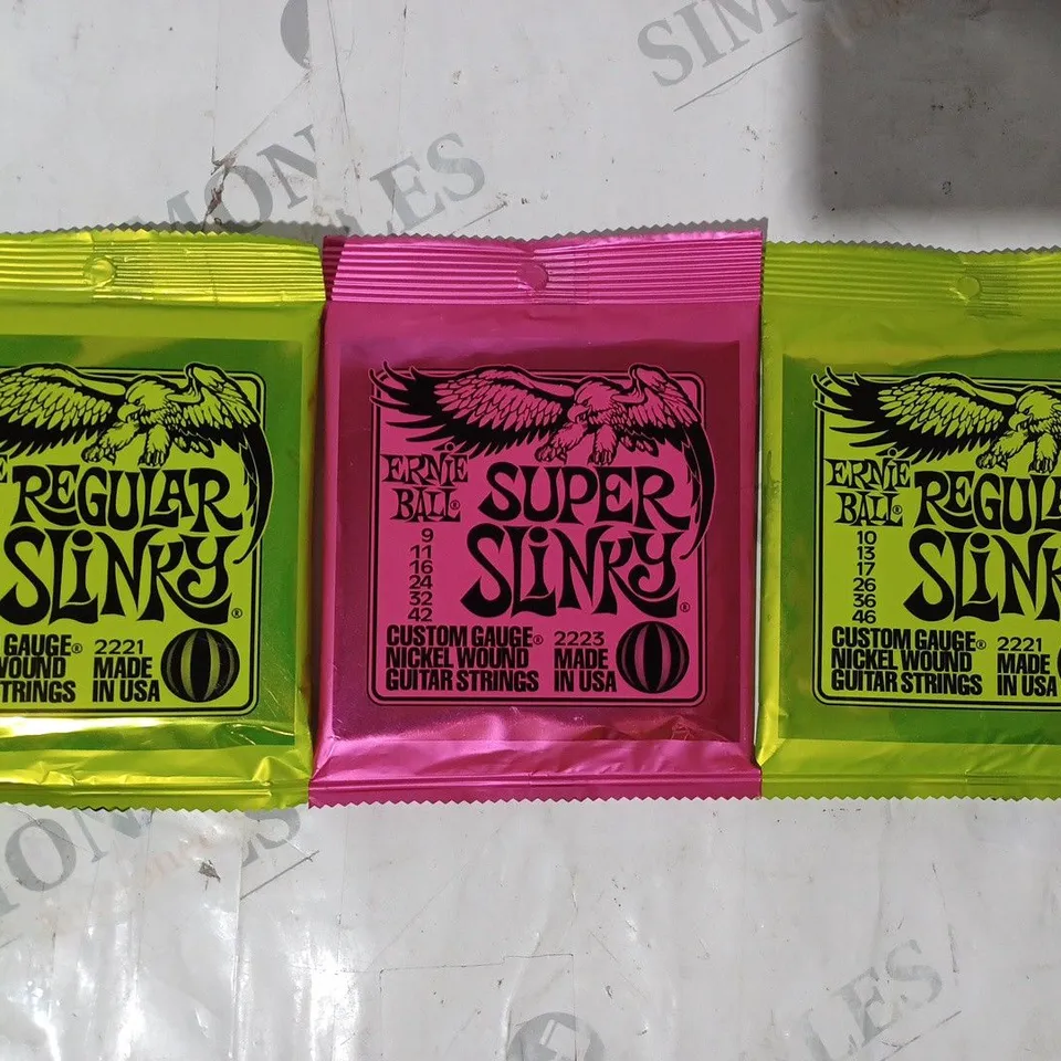 SET OF 3 ERNIE BALL CUSTOM GAUGE NICKEL WOUND GUITAR STRINGS TO INCLUDE REGULAR SLINKY & SUPER SLINKY