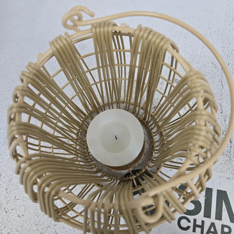 RATTAN STYLE HANGING FAUX CANDLE HOLDER