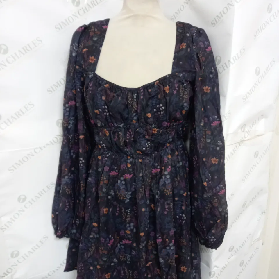 DISTURBIA HELIOTROPE CHIFFON MINI DRESS IN BLACK FLORAL PRINT SIZE 10