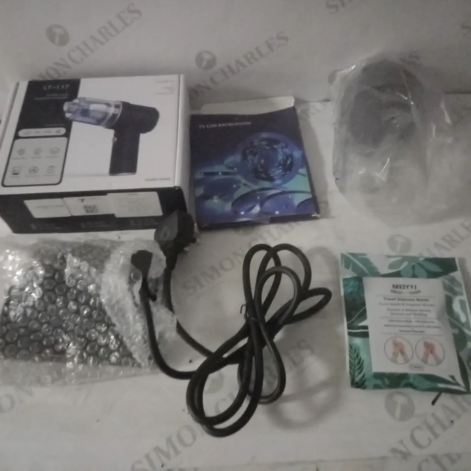 GROUP OF APPROX 5 ASSORTED ITEMS TO INCLUDE VACUUM, LIGHTING, WATER BOTTLE ETC