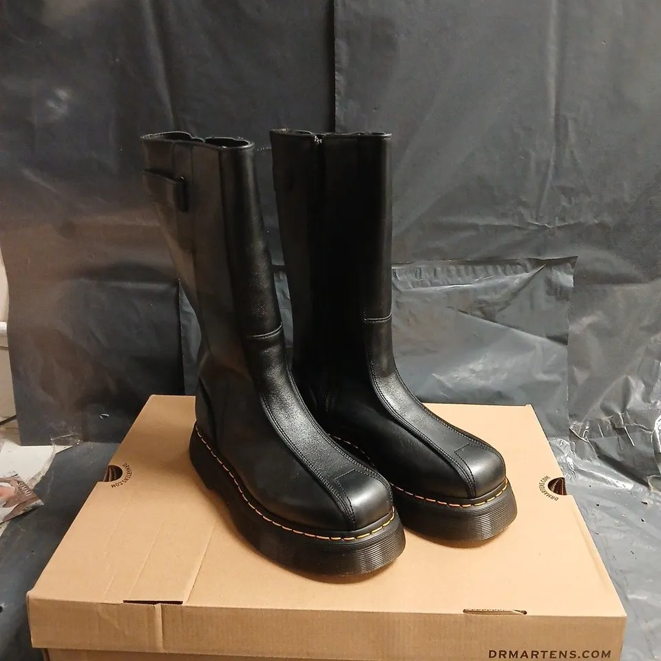 DR. MARTENS BLACK LEATHER KNEE-HIGH BOOTS WITH BUCKLE STRAP – PLATFORM SOLE, BOXED UK 5