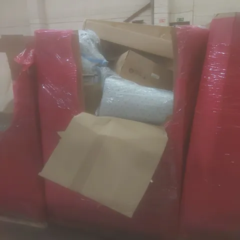 PALLET OF ASSORTED HOUSEHOLD ITEMS AND CONSUMER PRODUCTS TO INCLUDE; BOXED FURNITURE AND MATTRESS TOPPERS