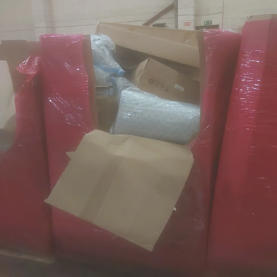 PALLET OF ASSORTED HOUSEHOLD ITEMS AND CONSUMER PRODUCTS TO INCLUDE; BOXED FURNITURE AND MATTRESS TOPPERS