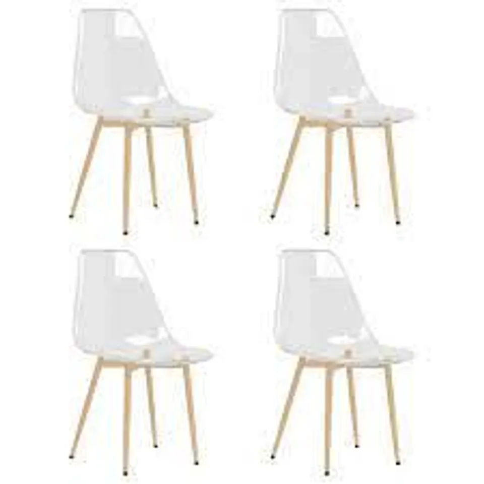 BOXED SET OF 4 SIDE CHAIRS TRANSPARANT SEATS ON BEECH WOOD FRAMES
