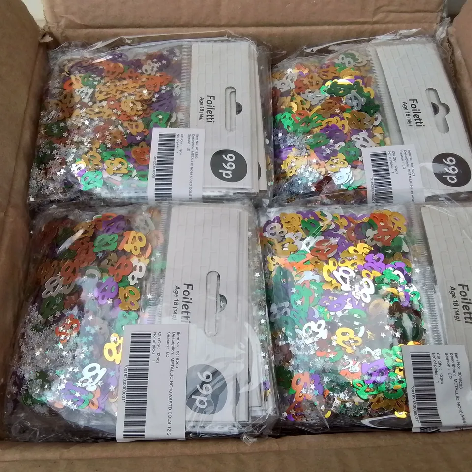PALLET CONTAINING 78 BOXES OF BRAND NEW METALLIC NO18 CONFETTI - 144 PIECES PER BOX / APPROX TOTAL 11,232