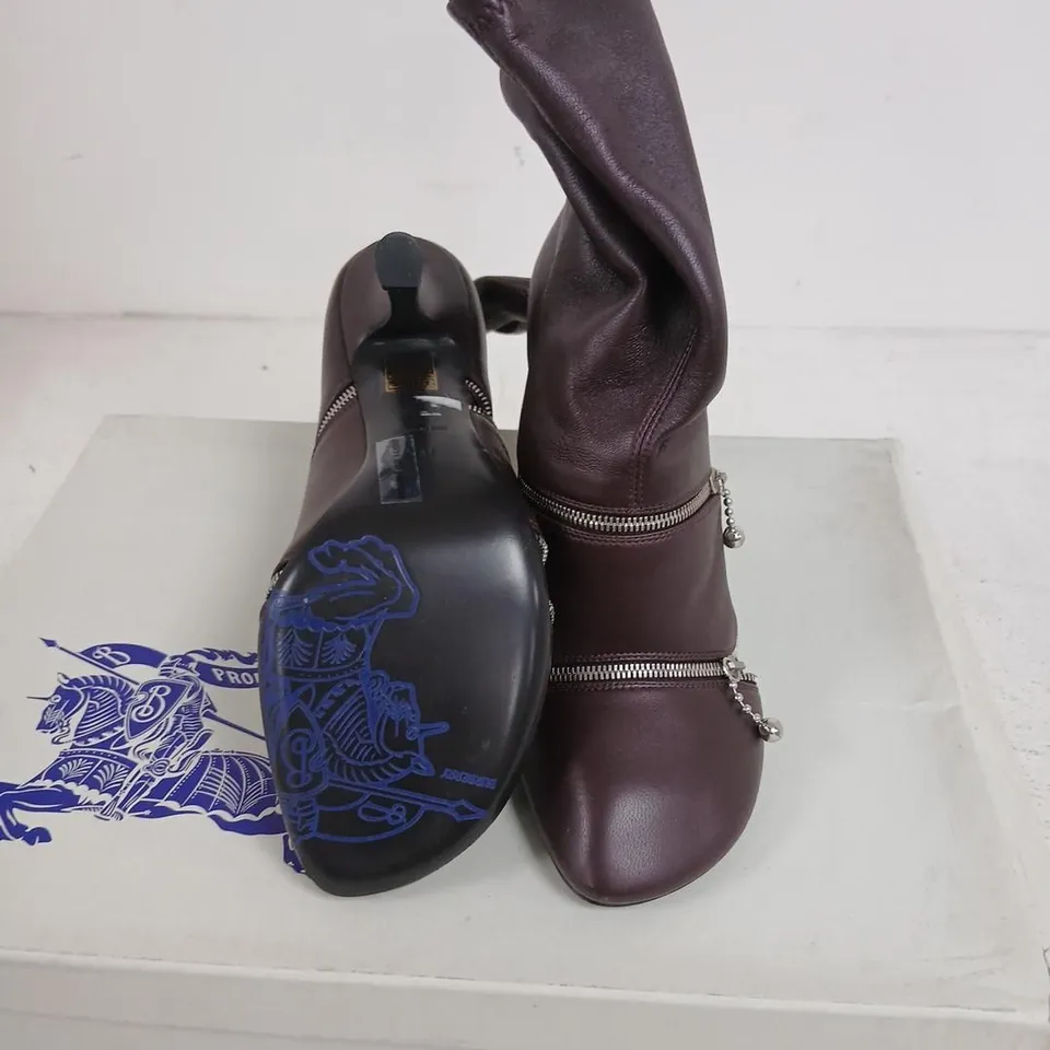 BURBERRY LEATHER PEEP BOOTS, UK 4 (EU 37) - ZIP DETAIL