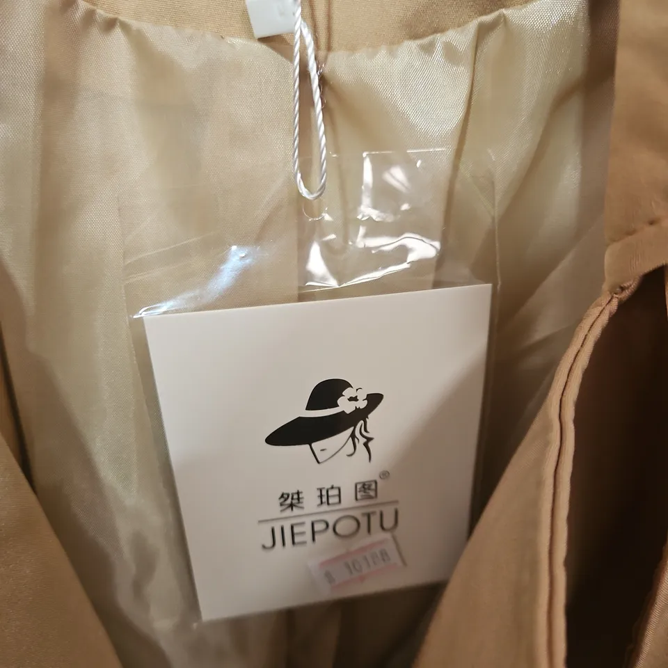 JIEPOTU BEIGE WOMEN'S TRENCH COAT – DOUBLE-BREASTED, EPAULETTES SIZE LARGE.