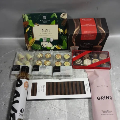 APPROXIMATELY 10 ASSORTED FOOD/DRINK PRODUCTS TO INCLUDE MINCE PIE DRINKING CHOCOLATE, WHITAKERS MINT COLLECTION, GRIND COFFEE ETC - COLLECTION ONLY 