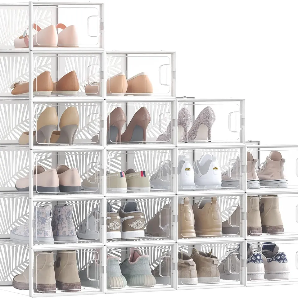 BOXED SONGMICS CLEAR SHOE BOXES, SET OF 18 SHOE STORAGE ORGANSIERS