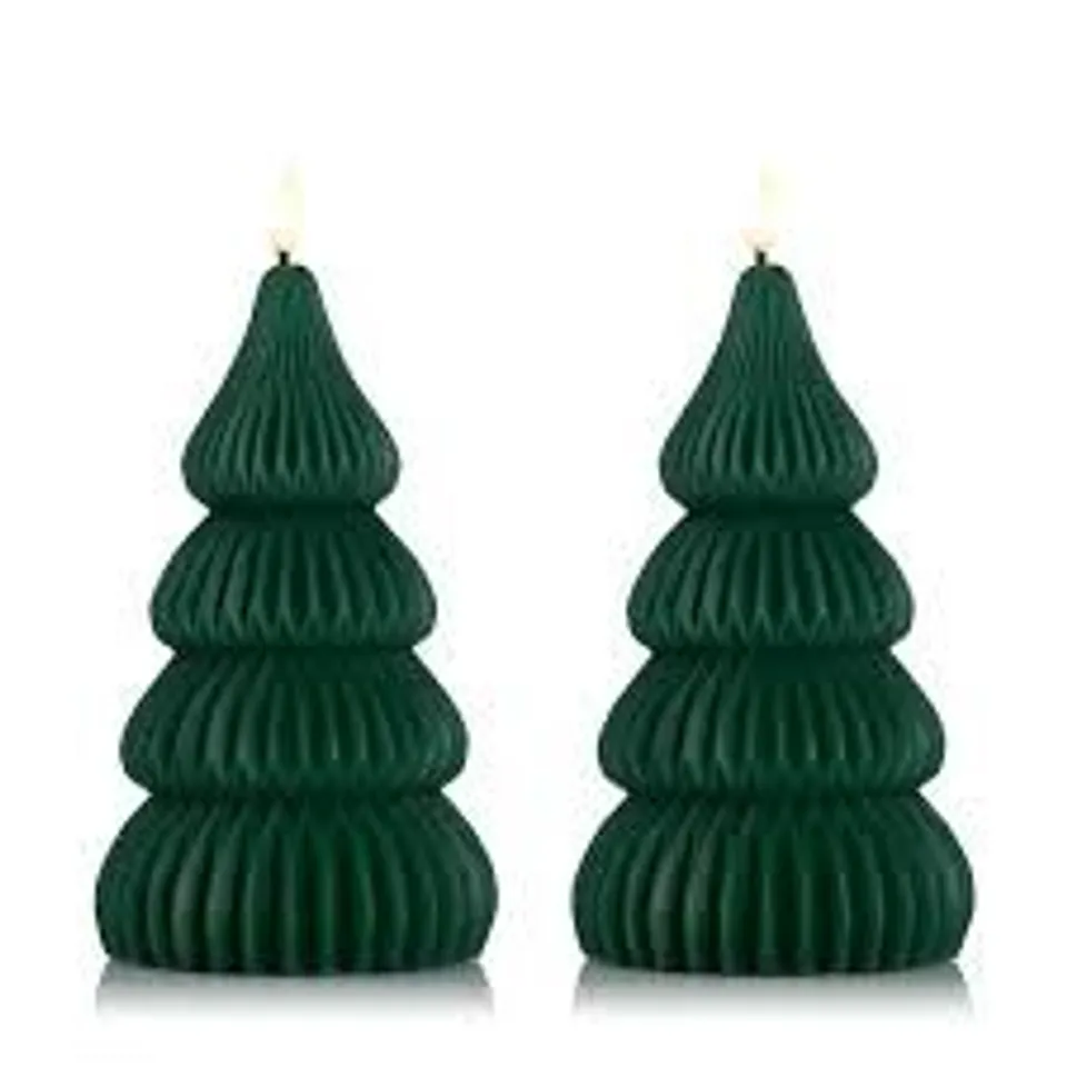 HOME STORIES SET OF 2 WAX FLAMELESS CHRISTMAS TREE CANDLES