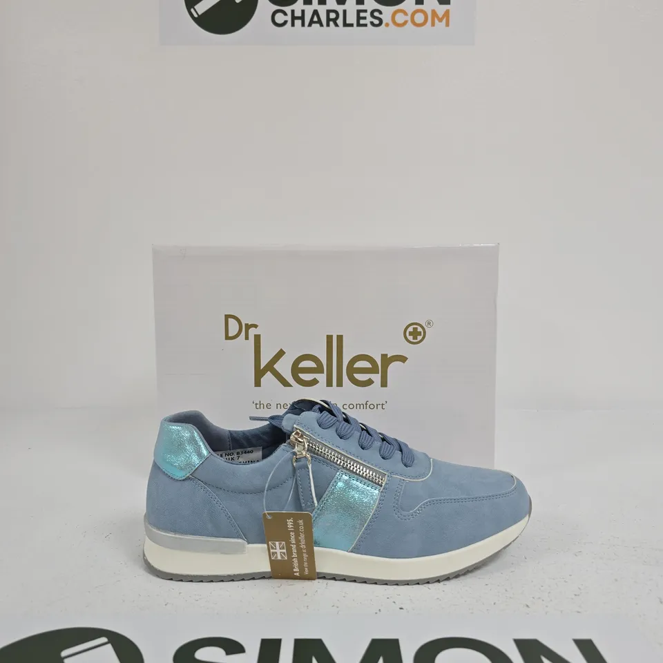 DR KELLER BLUE SUEDE SNEAKERS WITH METALLIC PANELS – BOXED SIZE EU 40