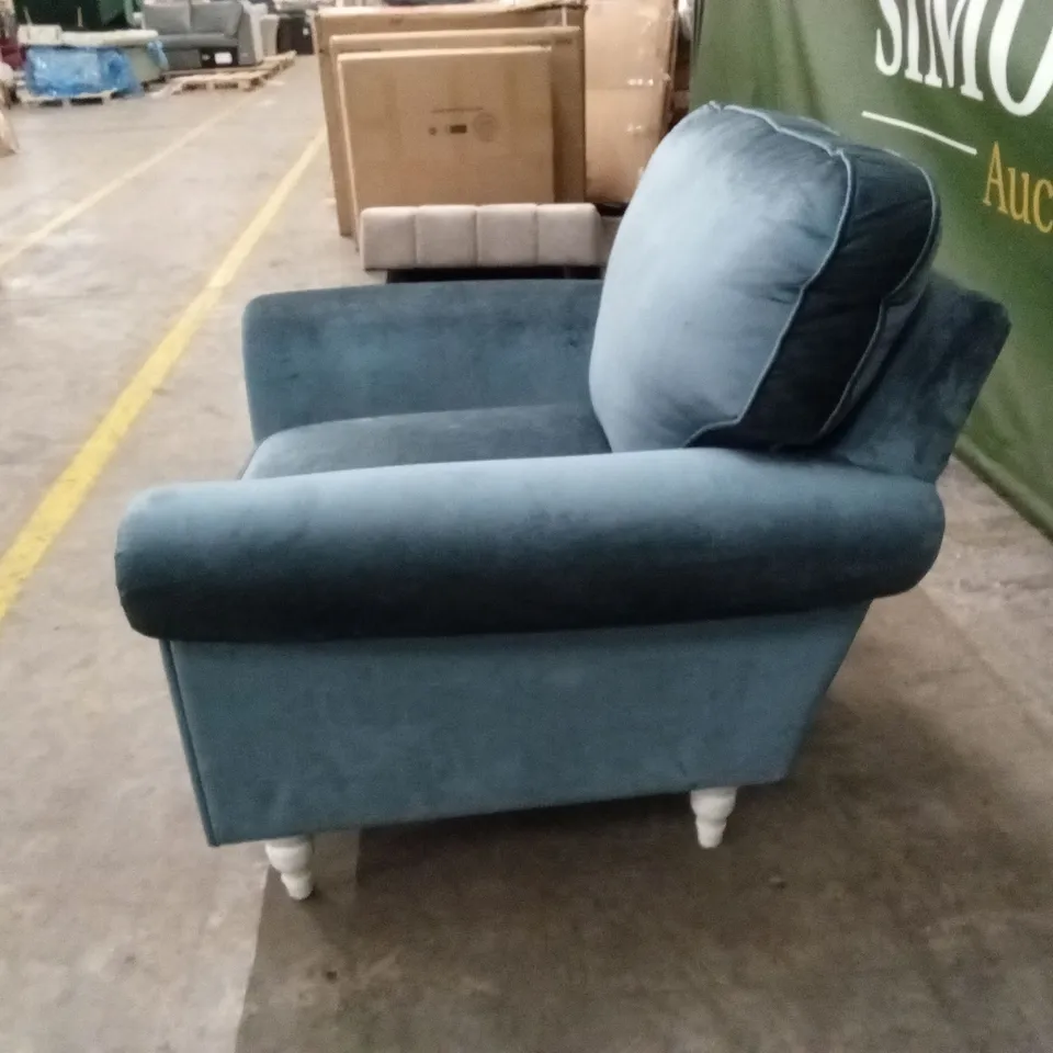 QUALITY DESIGNER TEAL BLUE VELVET ARMCHAIR