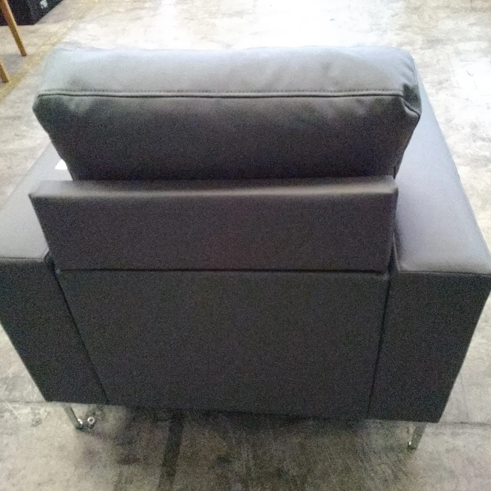 QUALITY DESIGNER ARMCHAIR - DARK GREY LEATHER