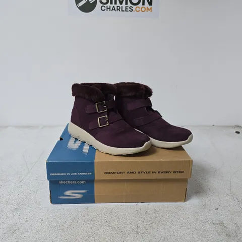 SKECHERS PURPLE SUEDE WINTER BOOTS WITH FUR TRIM – BOXED UK 7