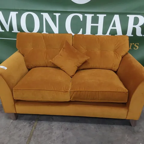 QUALITY BRITISH MADE LOUNGE Co TWO SEATER SOFA GOLD PLUSH FABRIC