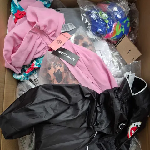 LARGE BOX OF APPROXIMATELY 25 ASSORTED CLOTHING ITEMS IN VARIOUS COLOURS, STYLES AND SIZES - COLLECTION ONLY