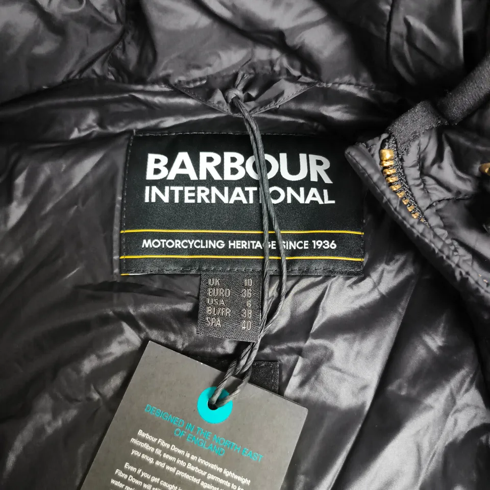 BARBOUR INTERNATIONAL FIBRE DOWN QUILTED GILET JACKET – BLACK, UK 10