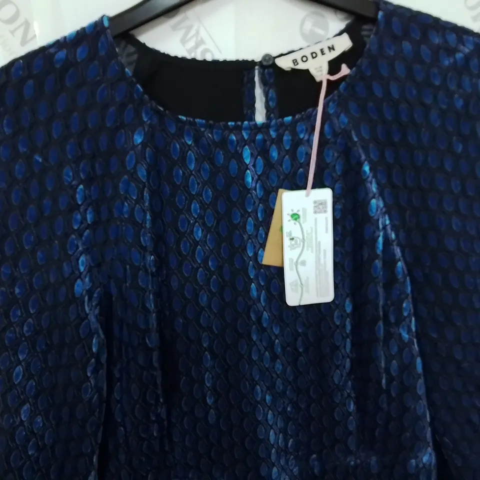 BODEN PATTERNED BLUE LONG SLEEVE DRESS - UK 12R
