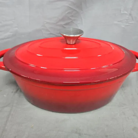 SUNNEX 24CM CAST IRON OVAL CASSEROLE DISH IN RED