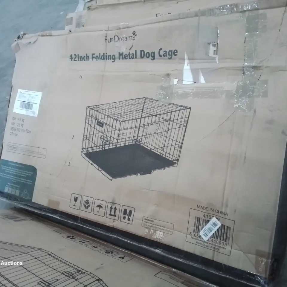 BOXED 42INCH FOLDING METAL DOG CAGE