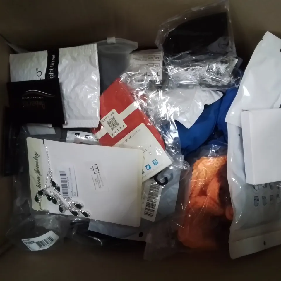 BOX CONTAINING LARGE AMOUNT OF FASHION ITEMS, CLOTHING, SILVER PLATE/STERLING SILVER DRESS UP/COSTUME JEWELLERY ETC.