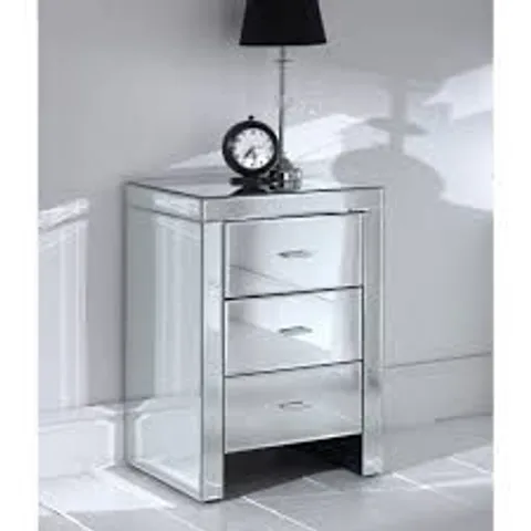 BRAND NEW BOXED HOMESDIRECT ROMANO MIRRORED BEDSIDE 3 DRAWER