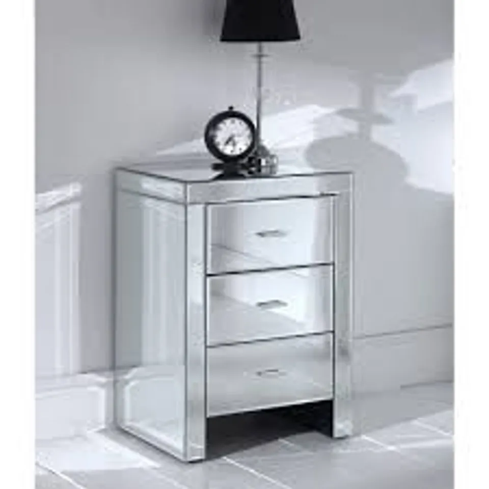 BRAND NEW BOXED HOMESDIRECT ROMANO MIRRORED BEDSIDE 3 DRAWER