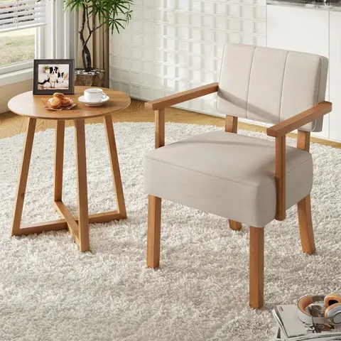 BOXED GARVEE ACCENT CHAIR LINEN FABRIC ARMCHAIR WITH SOLID WOOD FRAME FOR LIVING ROOM - BEIGE (1 BOX)