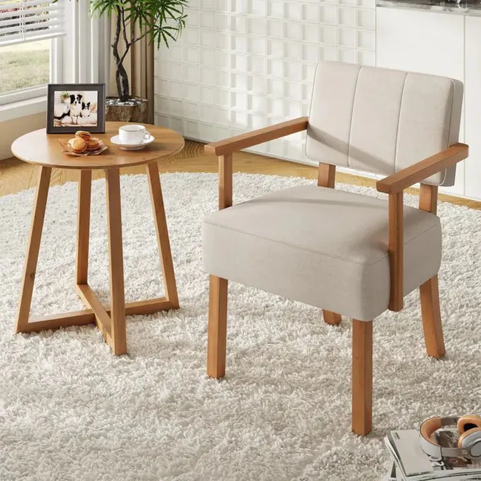 BOXED GARVEE ACCENT CHAIR LINEN FABRIC ARMCHAIR WITH SOLID WOOD FRAME FOR LIVING ROOM - BEIGE (1 BOX)