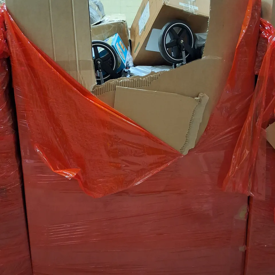 PALLET OF ASSORTED HOUSEHOLD GOODS AND PRODUCTS TO INCLUDE;PRAM,STEAM TRAIN TOY,CUSHION