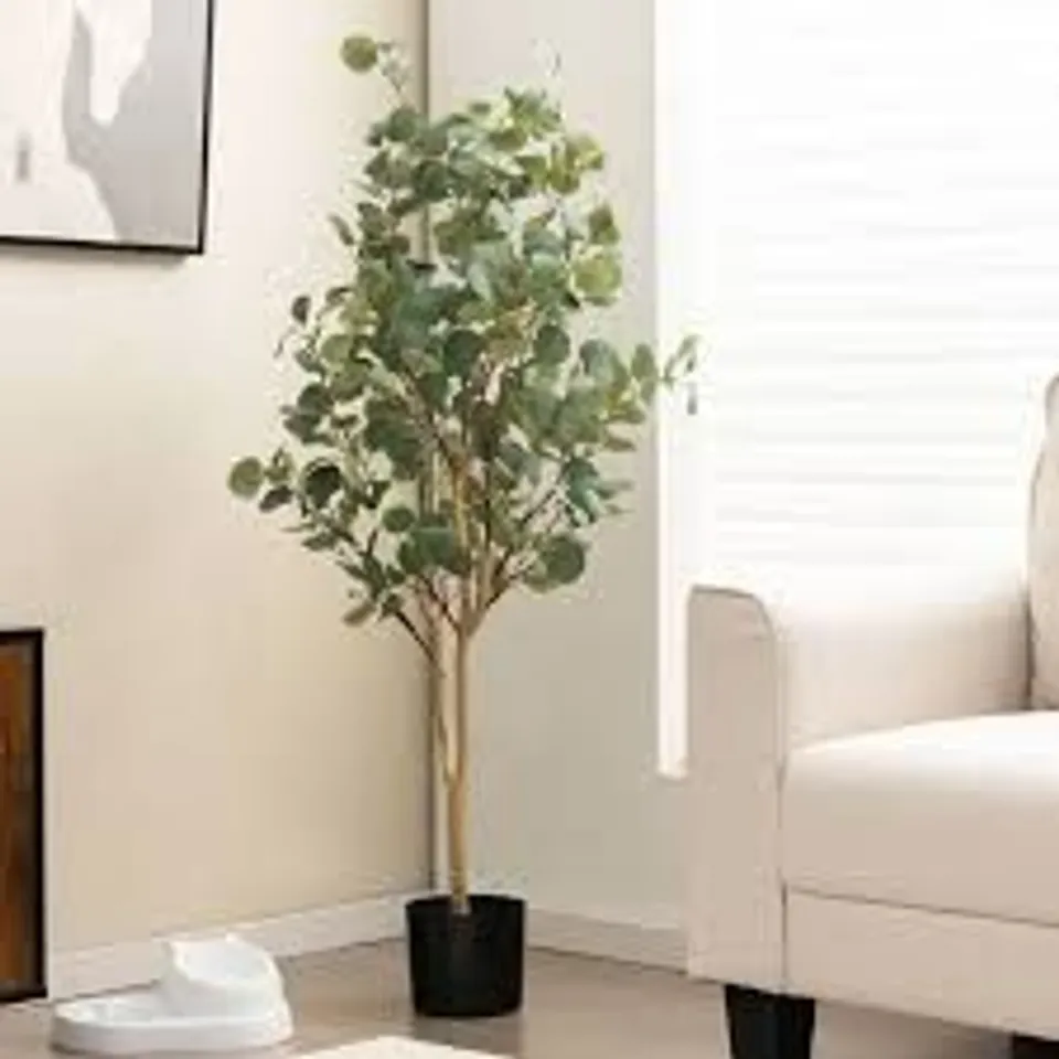 BOXED ARTIFICIAL EUCALYPTUS TREE WITH SILVER DOLLAR LEAVES