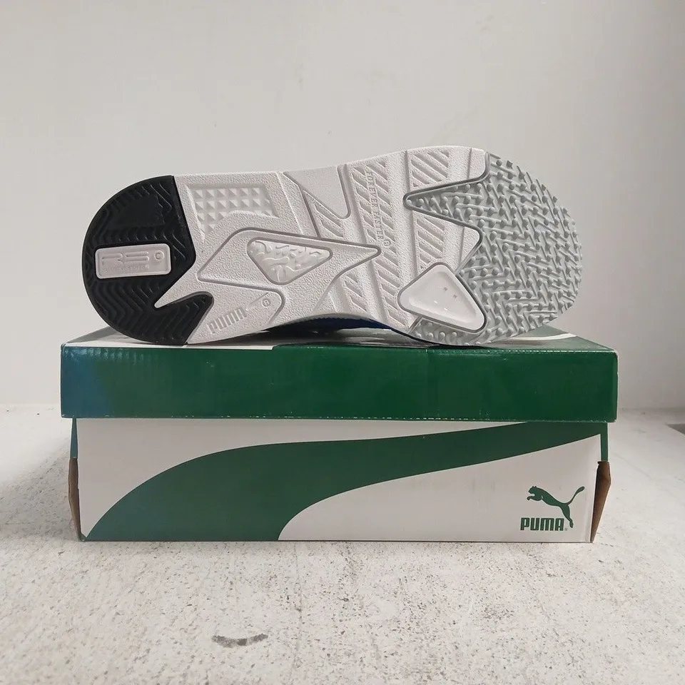 BOXED PAIR OF PUMA RS-Z BP TRAINERS IN BLUE/GREY SIZE UK 7