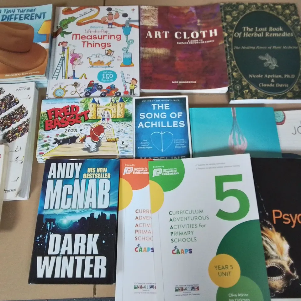 LARGE QUANTITY OF ASSORTED BOOKS TO INCLUDE THE BI4DCAGE, THE SONG OF ACHILLES, BLAME MY BRAIN AND VARIOUS KIDS BOOKS