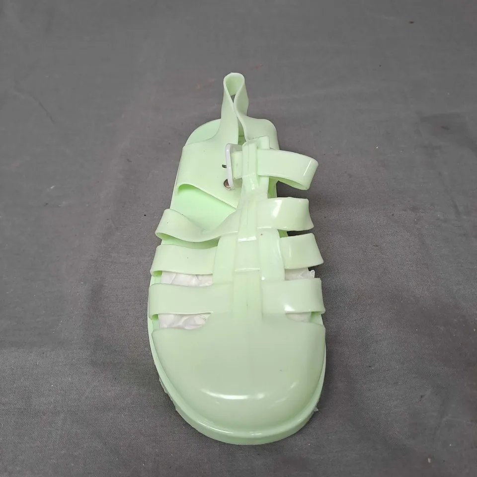 BOX OF APPROXIMATELY 15 PAIRS OF LINZI JELLY SANDALS IN MINT GREEN - VARIUS SIZES