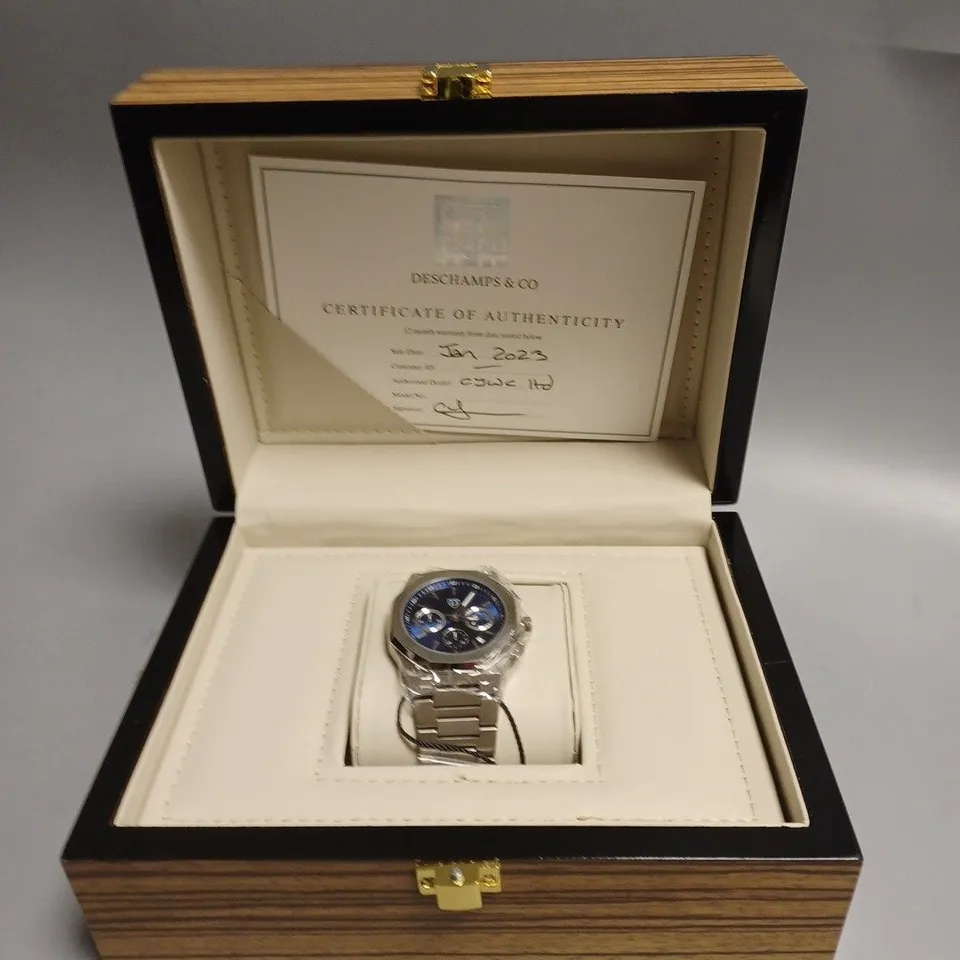 MENS DESCHAMPS & CO CHRONOGRAPH WATCH – SUB DIALS WITH DATE – STAINLESS CASE & STRAP – 5ATM WATER RESISTANT