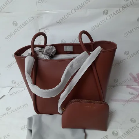 CHARLES & KEITH BAG IN CHOCOLATE AND GOLD DETAILS WITH PURSE