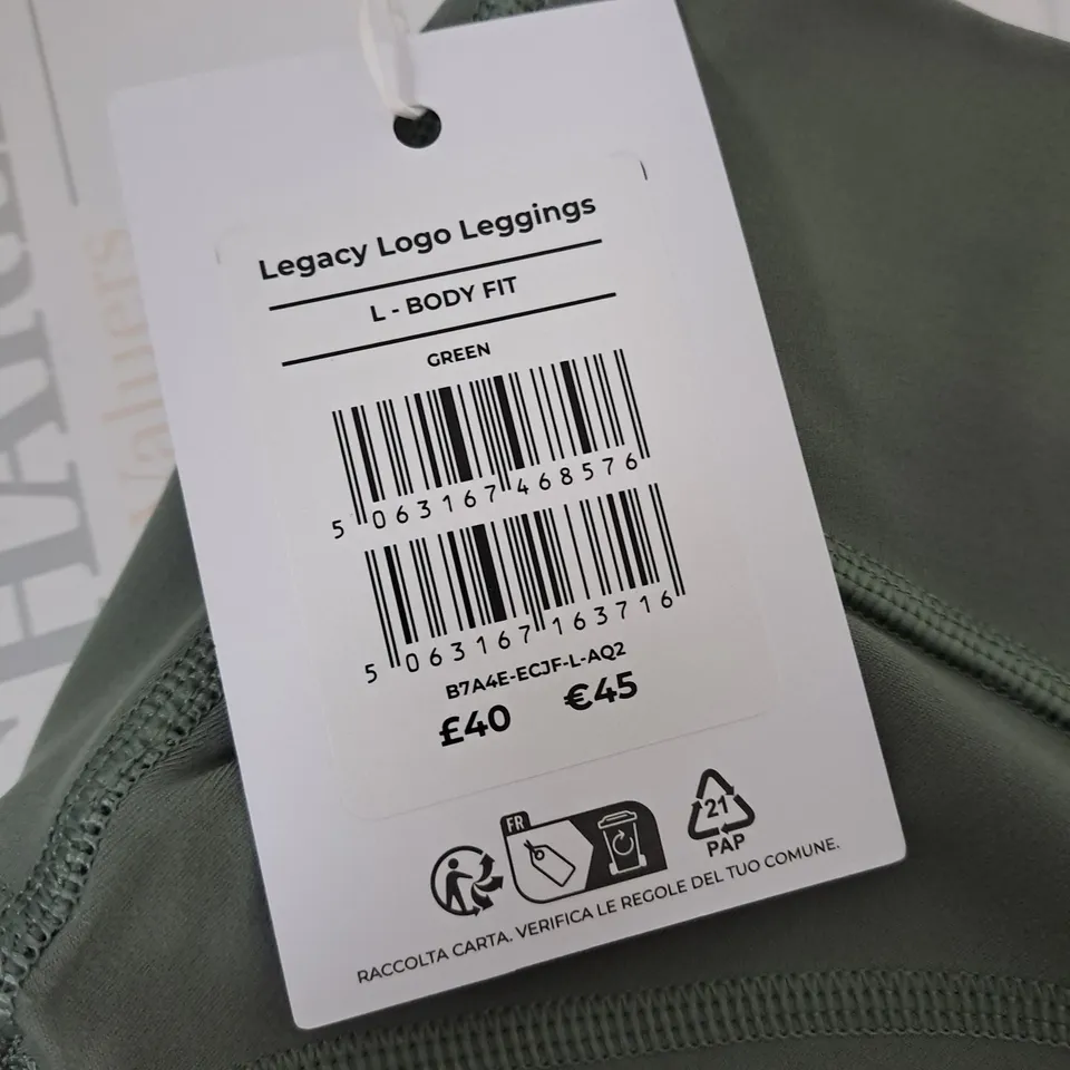 gymshark legacy logo leggings in green - l body fit