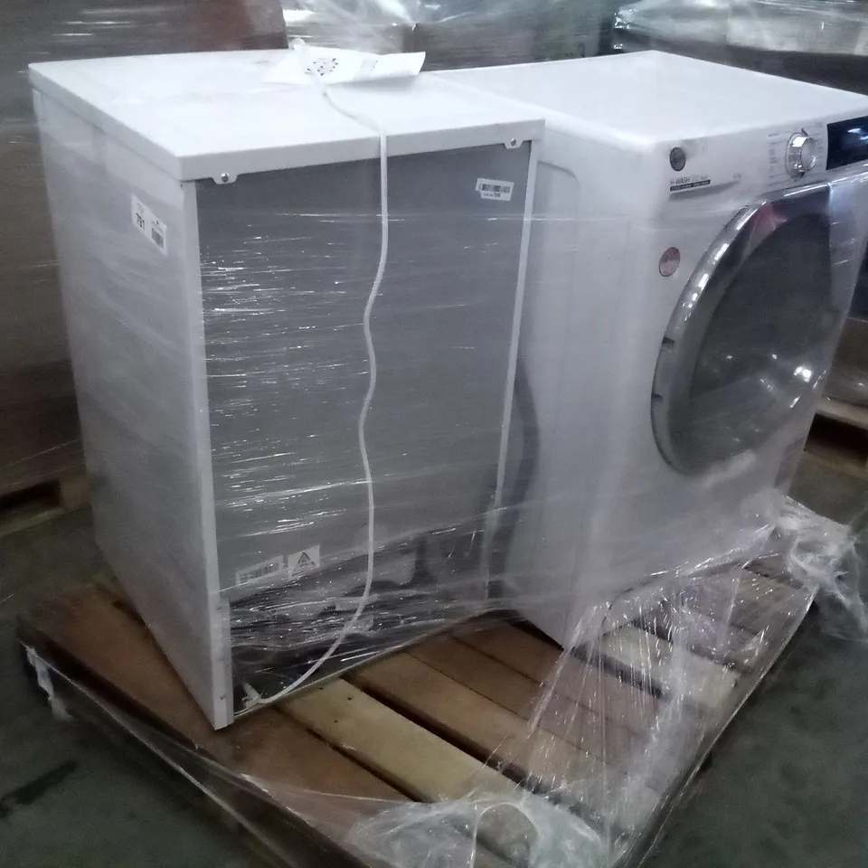 HOOVER H-WASH 300 H3WS69TAMCE FREESTANDING WASHING MACHINE AND RUSSELL HOBBS RHUCLF2W WHITE UNDER COUNTER 50CM 111 LITRE LARDER FRIDGE