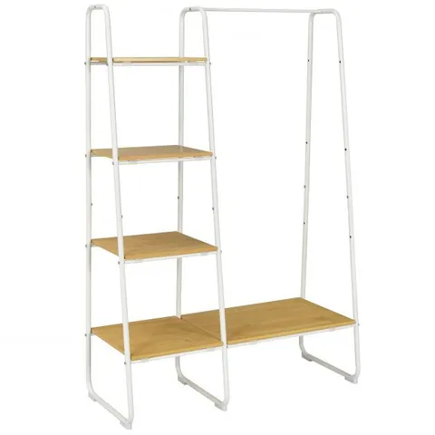BOXED CLOTHES RACK WITH SHELVES, INDUSTRIAL GARMENT RACK WITH 5-TIER SHELVES - NATURAL