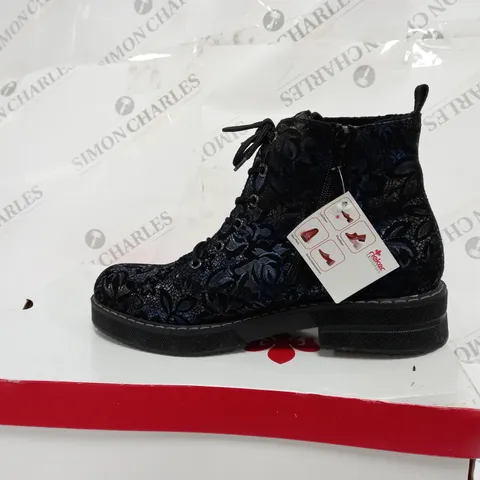 BOXED RIEKER LACE UP BOOTS, DARK FLORAL - SIZE 7.5