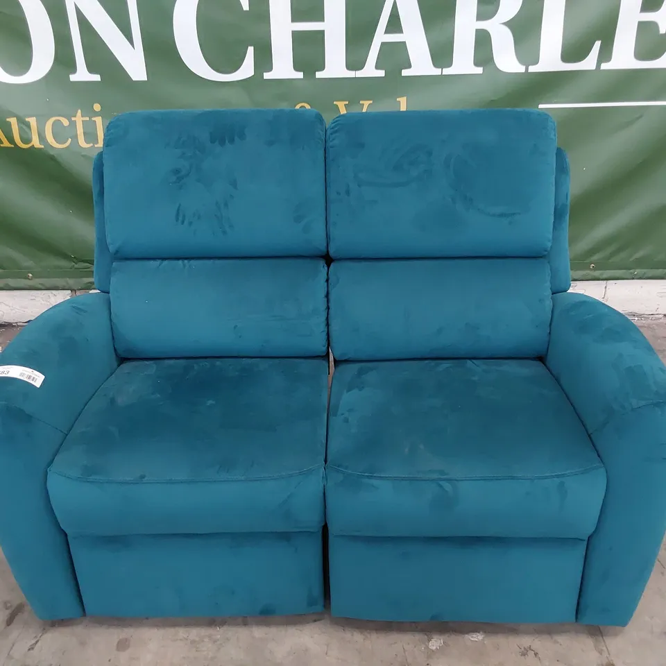 QUALITY BRITISH DESIGNER G PLAN HAMILTON MANUAL RECLINING TWO SEATER SOFA PLUSH MALLARD FABRIC 