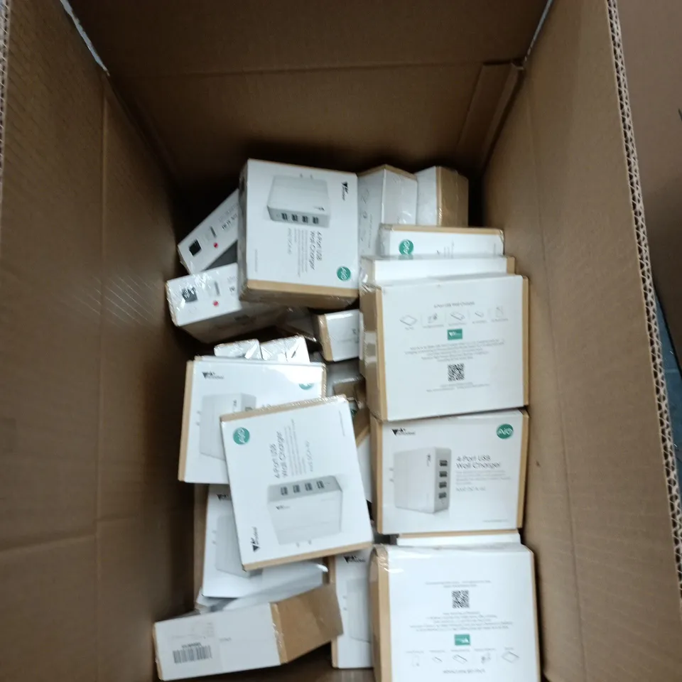 BOX OF APPROXIMATELY 30 X AMZDEAL 4-PORT USB WALL CHARGER – AMZ DCA-4U
