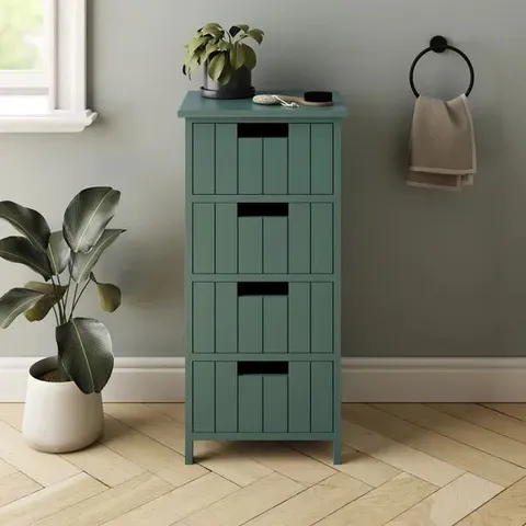 BOXED RONNIE 4 DRAWER BATHROOM STORAGE UNIT - FOREST GREEN (1 BOX)