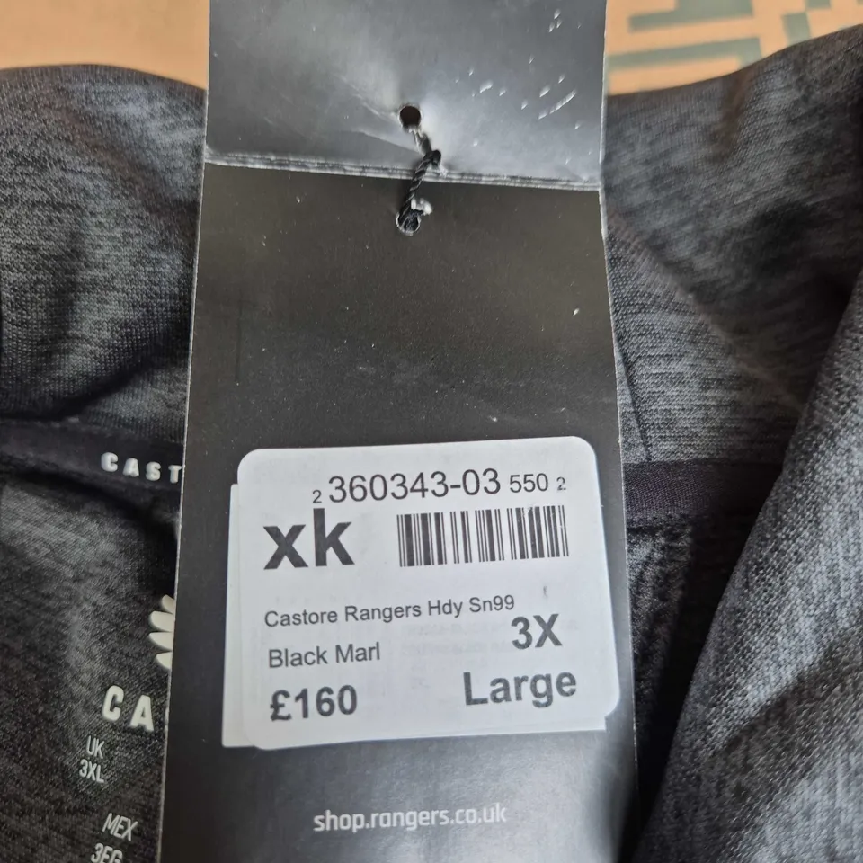 CASTORE RANGERS FC HOODIE – BLACK MARL, UK 3XL