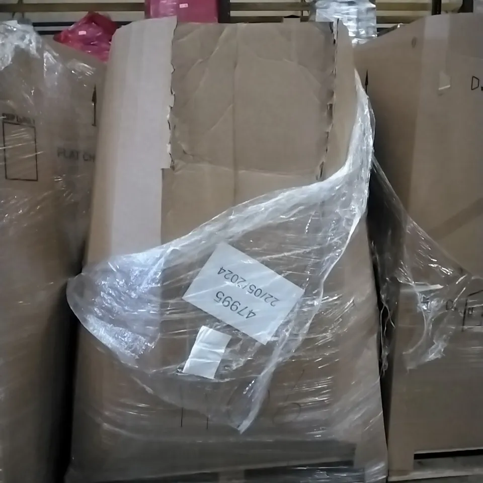 PALLET OF ASSORTED PRODUCTS INCLUDING MULTIUSE STEAM CLEANER, CASE FOR IPAD, OFFICE CHAIR, PLASTIC COOP DOOR, LAUNDRY HAMPER