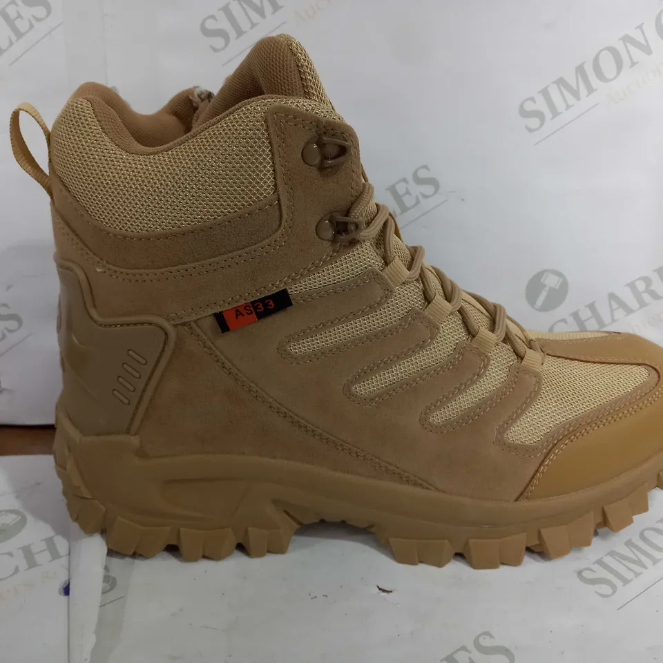 BOXED PAIR OF DESIGNER USA AS33 TACTICAL LACE BOOTS IN TAN - SIZE UNSPECIFIED