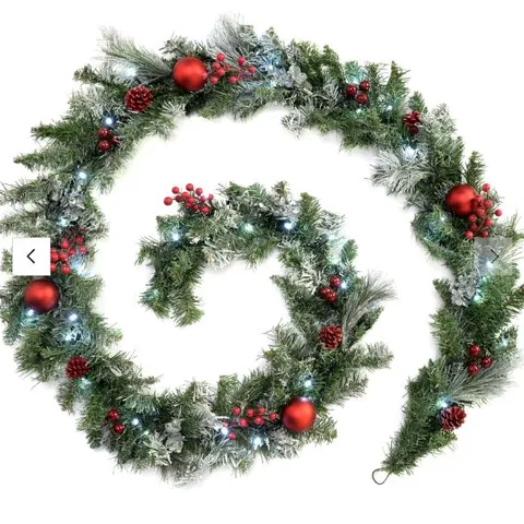 9FT PRE LIT FROSTED GARLAND WITH BAUBLES